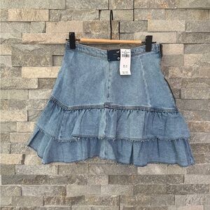 Hollister Denim Ultra High-Rise Mini Skirt 0 Denim Ruffle Skirt